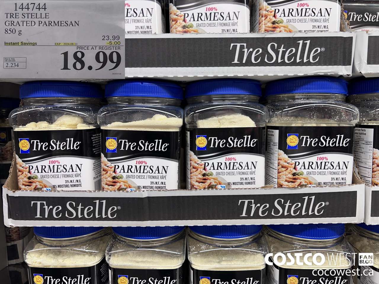 144744 TRE STELLE GRATED PARMESAN 850 g ($5.00 INSTANT SAVINGS EXPIRES ON 2024-08-11) $18.99