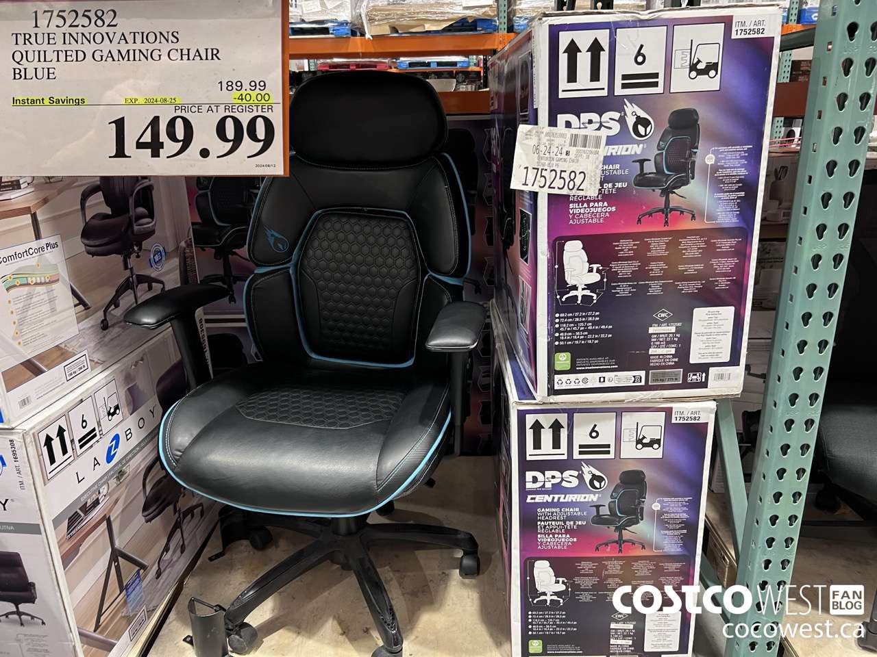 1752582 TRUE INNOVATIONS QUILTED GAMING CHAIR BLUE ($40.00 INSTANT SAVINGS EXPIRES ON 2024-08-25) $149.99