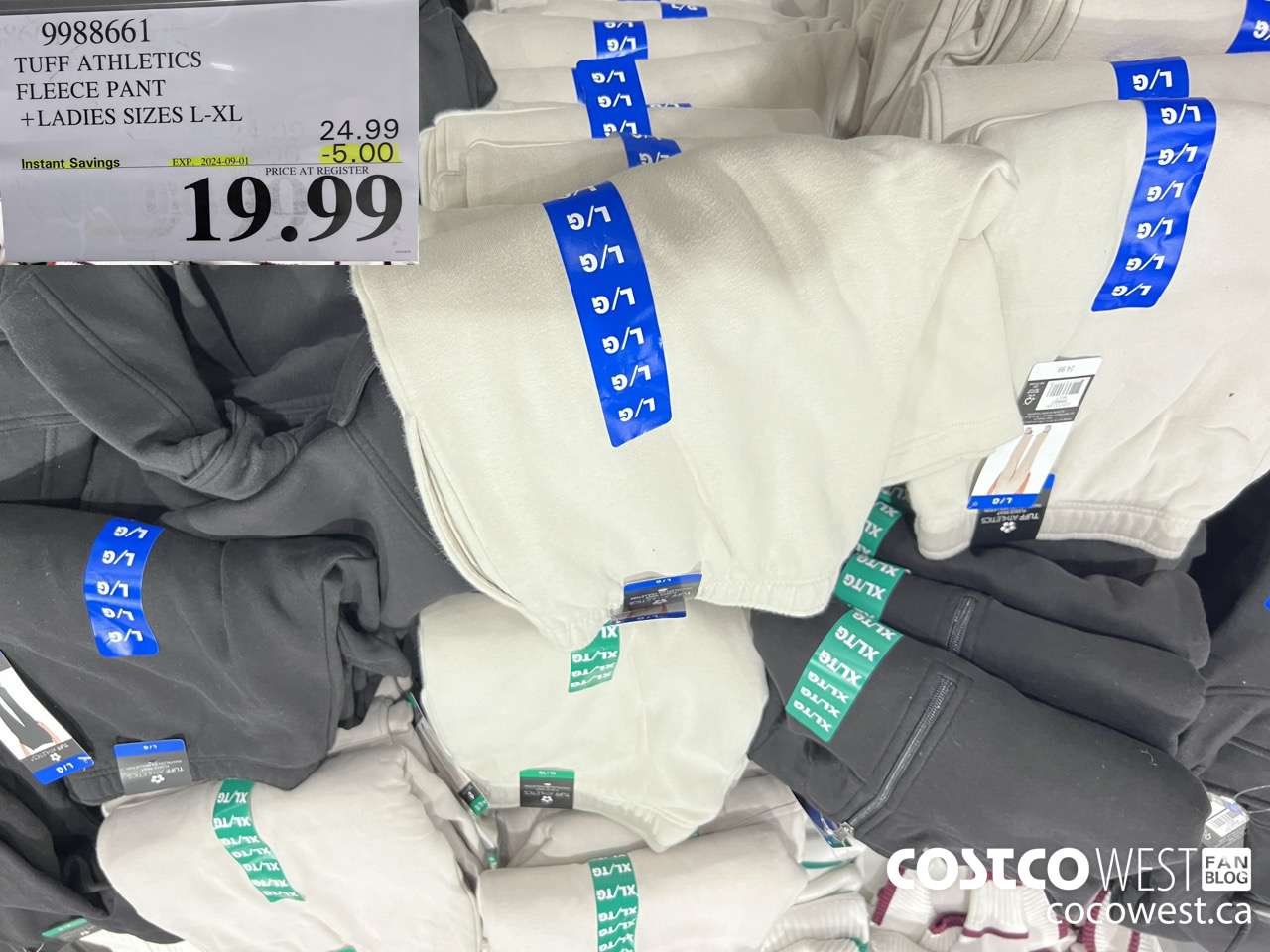 9988661 TUFF ATHLETICS FLEECE PANT LADIES SIZES L-XL ($5.00 INSTANT SAVINGS EXPIRES ON 2024-09-01) $19.99