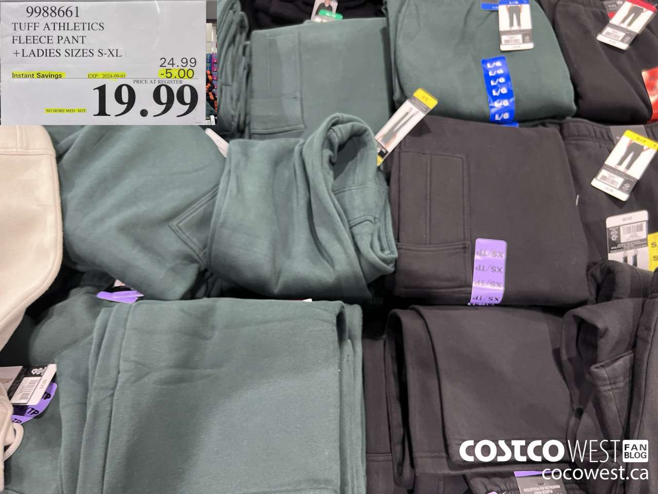 9988661 TUFF ATHLETICS FLEECE PANT LADIES SIZES S-XL ($5.00 INSTANT SAVINGS EXPIRES ON 2024-09-01) $19.99