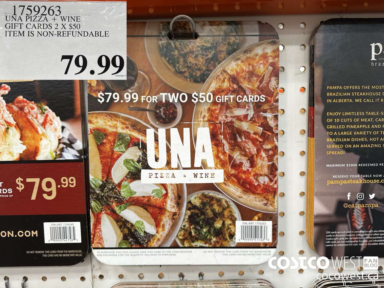1759263 UNA PIZZA + WINE GIFT CARDS 2 X $50 ITEM IS NON-REFUNDABLE $79.99