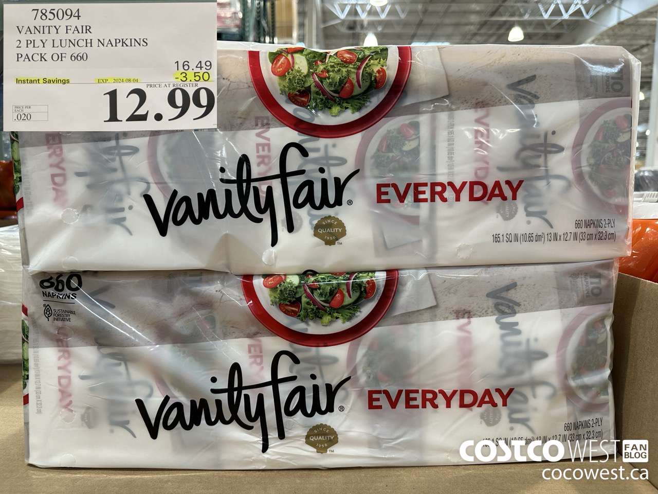 785094 VANITY FAIR 2 PLY LUNCH NAPKIN PACK OF 660 ($3.50 INSTANT SAVINGS EXPIRES ON 2024-08-04) $12.99