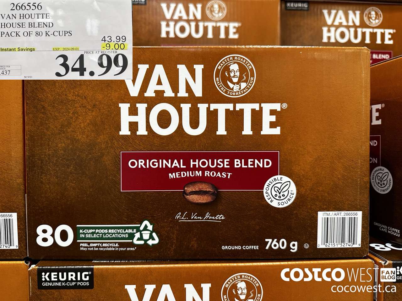266556 VAN HOUTTE HOUSE BLEND K-CUPS 80 COUNT ($9.00 INSTANT SAVINGS EXPIRES ON 2024-09-01) $34.99