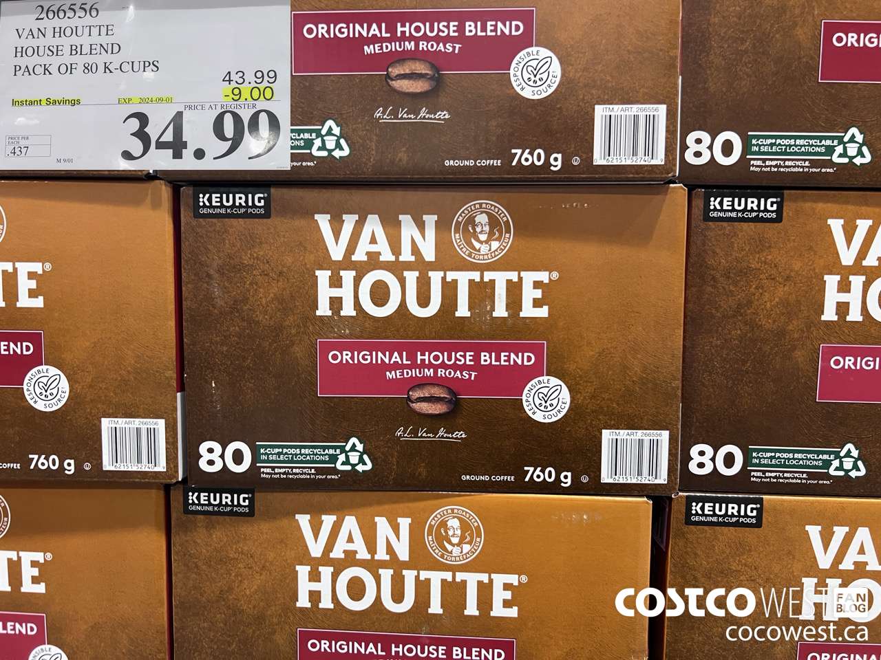 266556 VAN HOUTTE HOUSE BLEND K-CUPS 80 COUNT ($9.00 INSTANT SAVINGS EXPIRES ON 2024-09-01) $34.99
