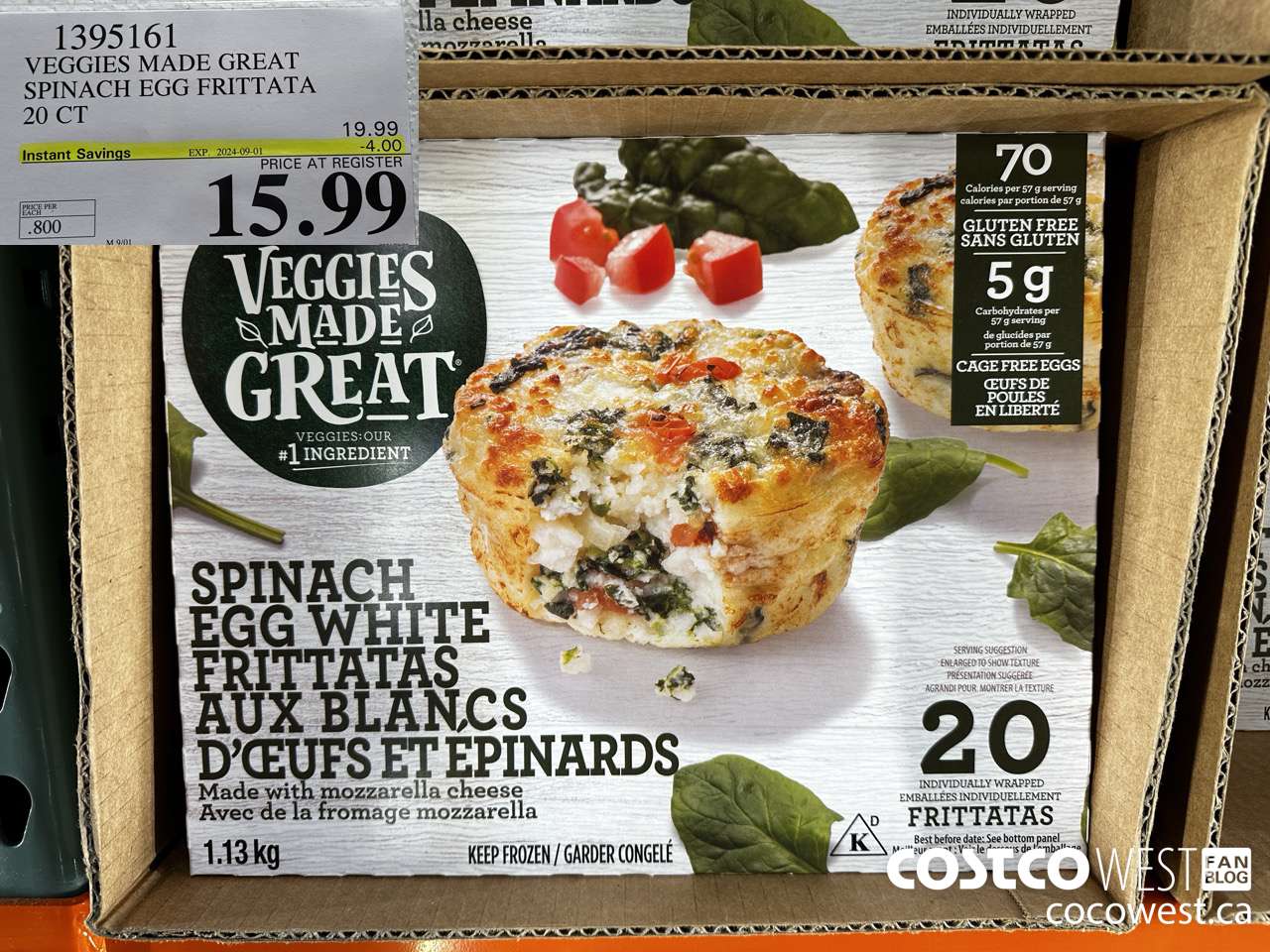 1395161 VEGGIES MADE GREAT SPINACH EGG FRITTATA 20 PK ($4.00 INSTANT SAVINGS EXPIRES ON 2024-09-01) $15.99