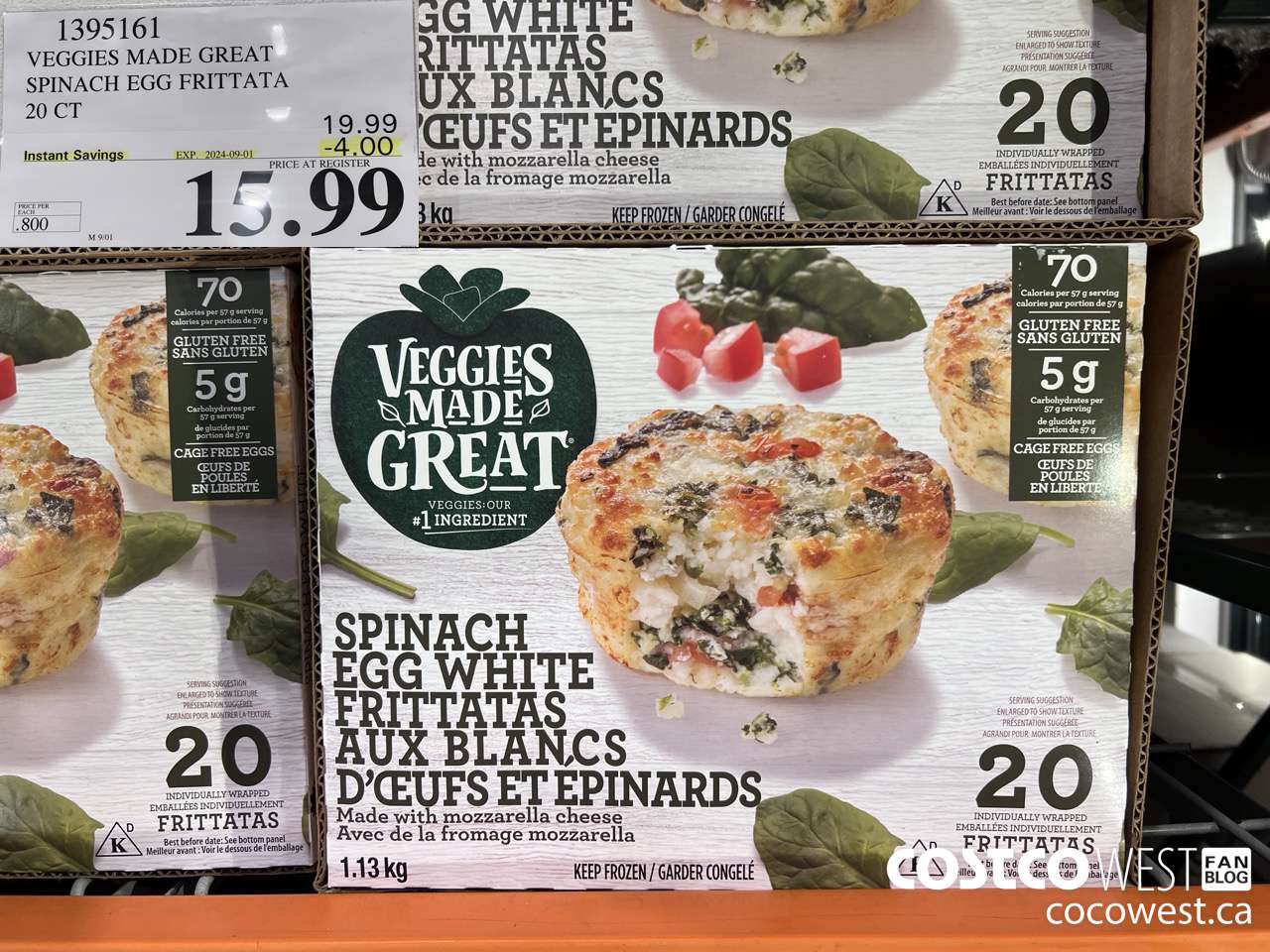 1395161 VEGGIES MADE GREAT SPINACH EGG FRITTATA 20 PK ($4.00 INSTANT SAVINGS EXPIRES ON 2024-09-01) $15.99