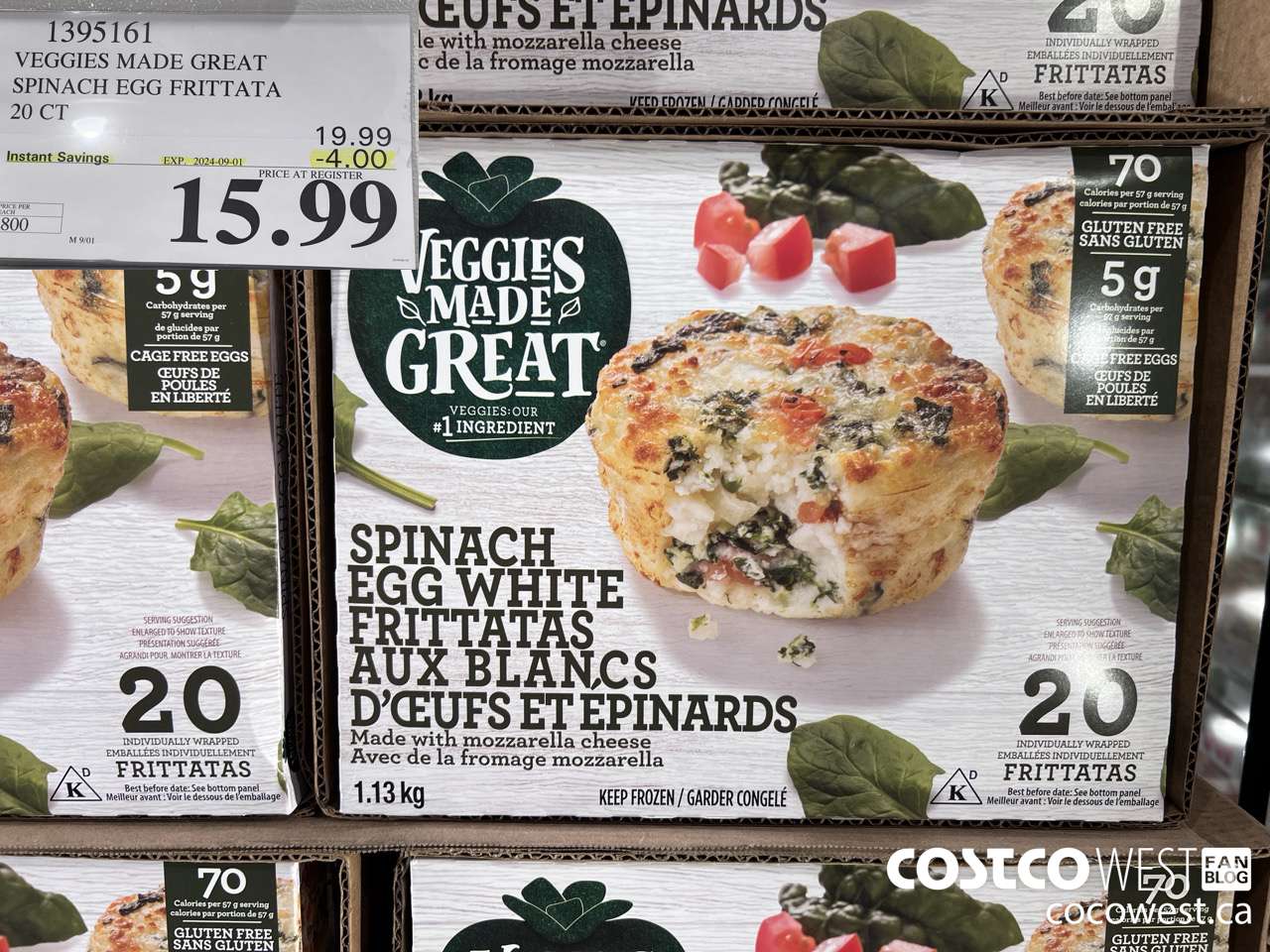 1395161 VEGGIES MADE GREAT SPINACH EGG FRITTATA 20 PK ($4.00 INSTANT SAVINGS EXPIRES ON 2024-09-01) $15.99