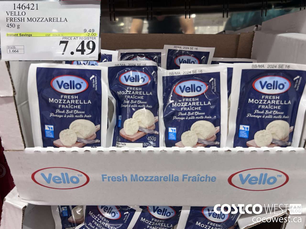 146421 VELLO FRESH MOZZARELLA 450 G ($2.00 INSTANT SAVINGS EXPIRES ON 2024-08-11) $7.49