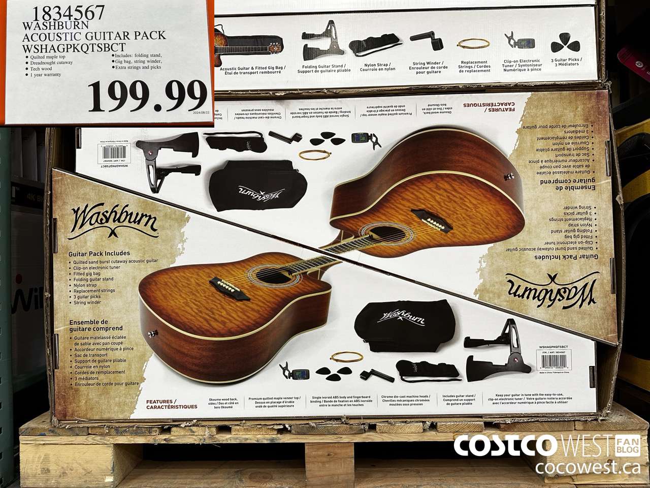 1834567 WASHBURN ACOUSTIC GUITAR PACK WSHAGPKQTSBCT $199.99