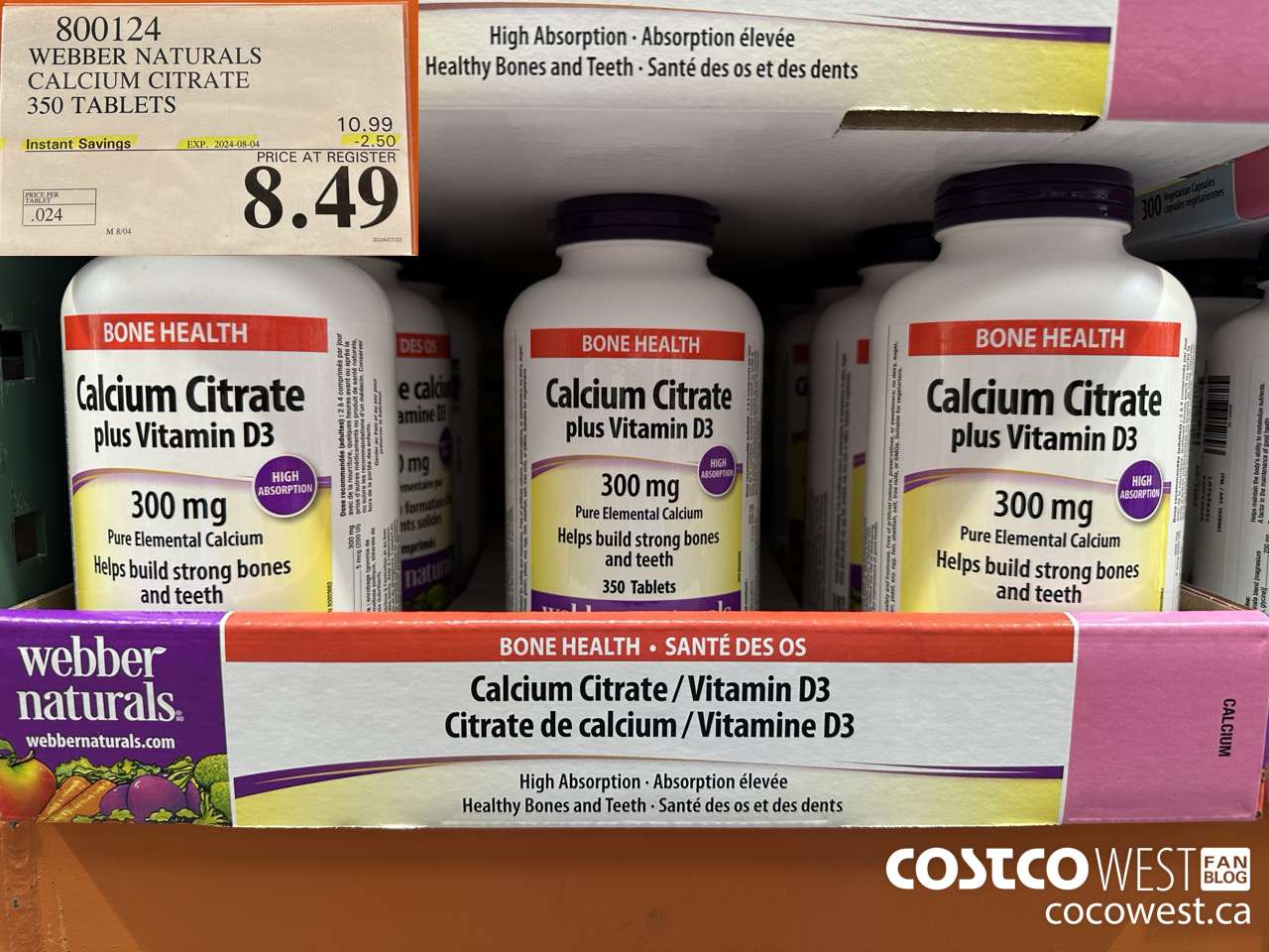 800124 WEBBER NATURALS CALCIUM CITRATE 350 TABLETS ($2.50 INSTANT SAVINGS EXPIRES ON 2024-08-04) $8.49