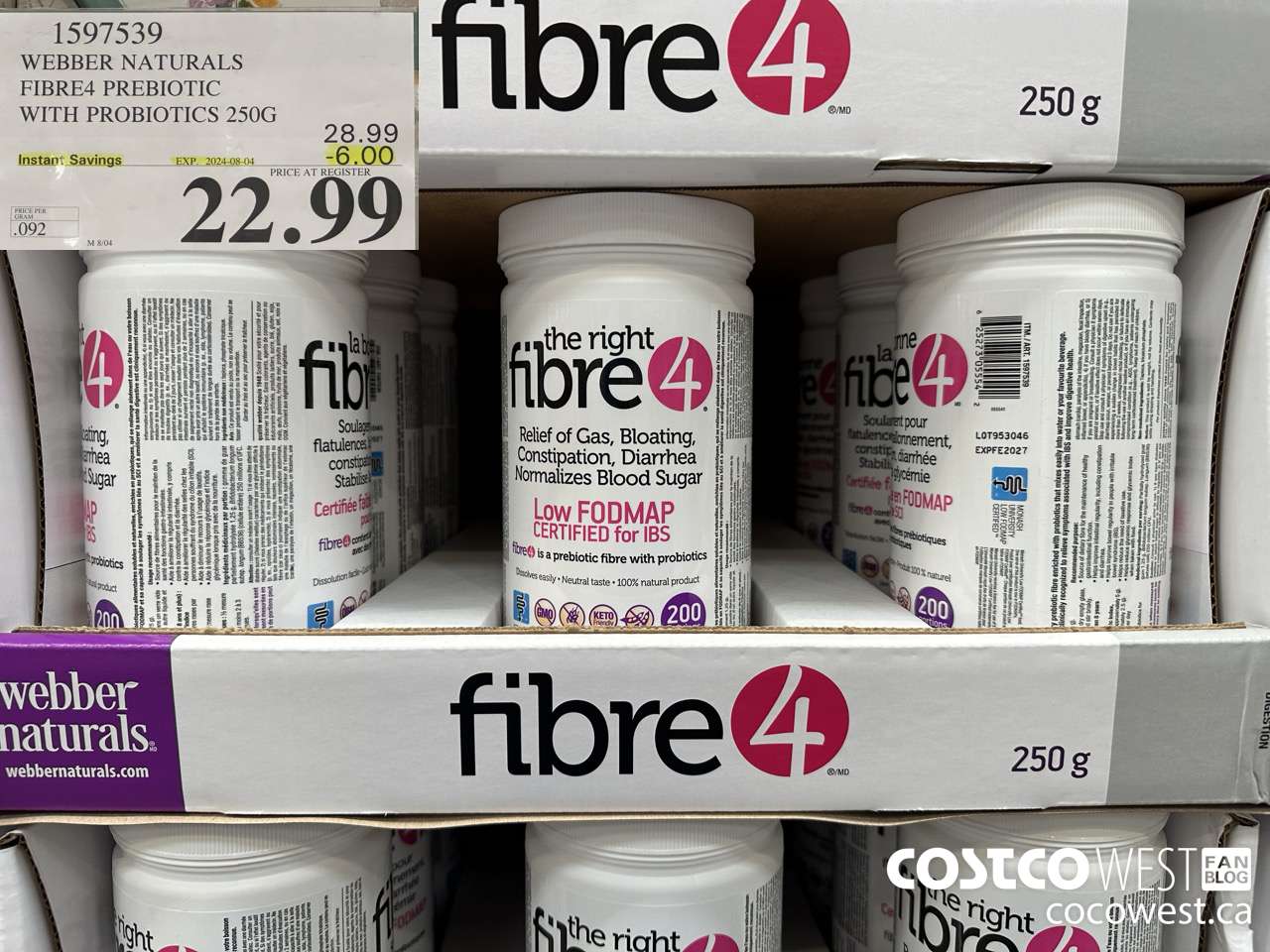 1597539 WEBBER NATURALS FIBRE4 PREBIOTIC WITH PROBIOTICS 250G ($6.00 INSTANT SAVINGS EXPIRES ON 2024-08-04) $22.99