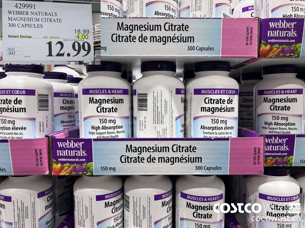 429991 WEBBER NATURALS MAGNESIUM CITRATE 300 CAPSULES ($4.00 INSTANT SAVINGS EXPIRES ON 2024-09-01) $12.99