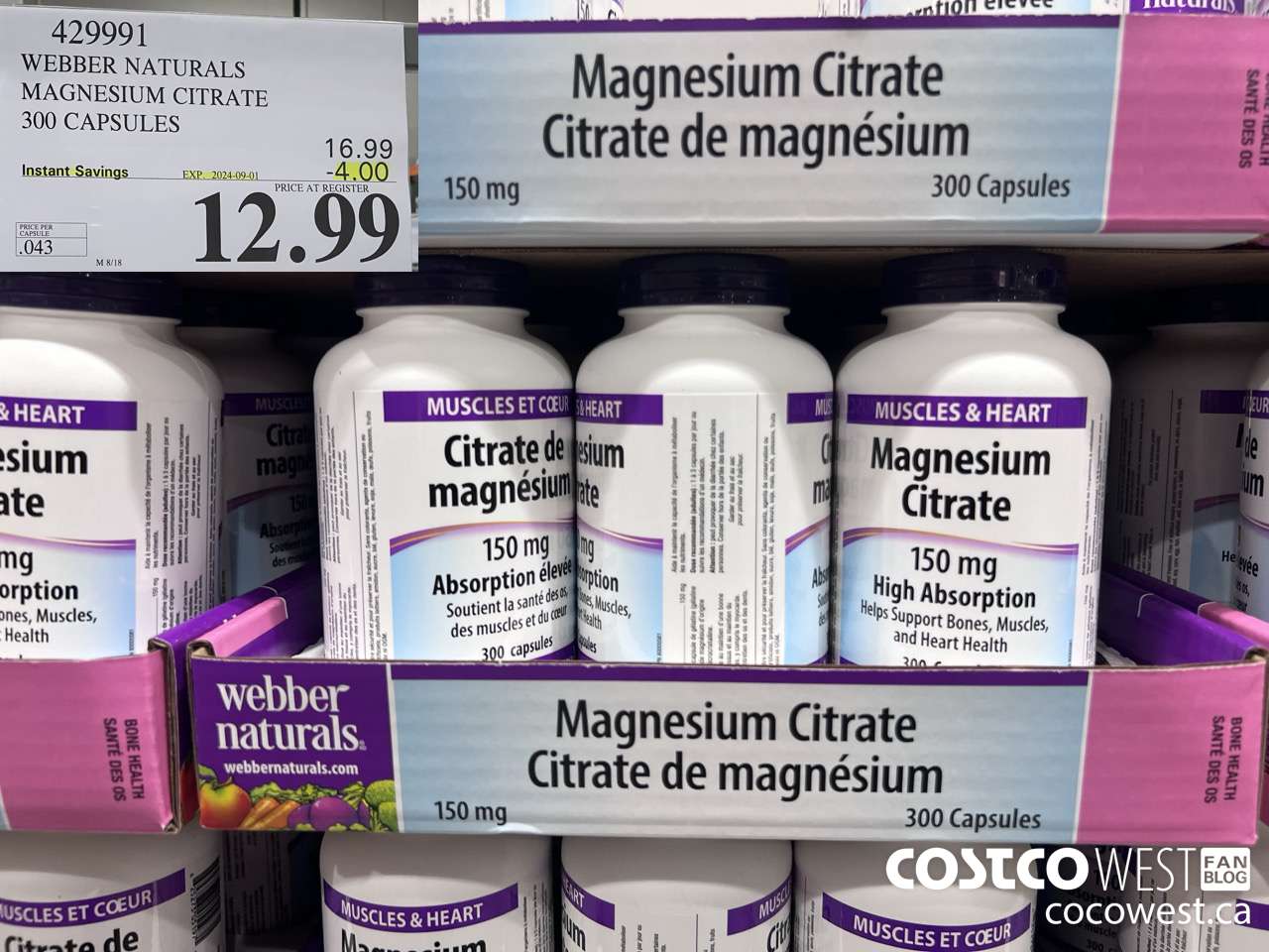 429991 WEBBER NATURALS MAGNESIUM CITRATE 300 CAPSULES ($4.00 INSTANT SAVINGS EXPIRES ON 2024-09-01) $12.99