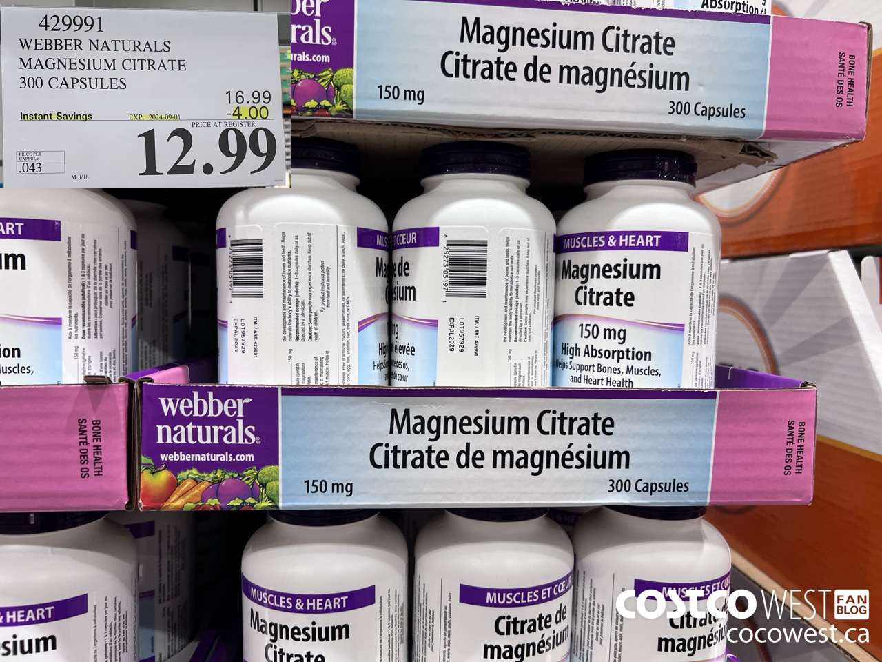 429991 WEBBER NATURALS MAGNESIUM CITRATE 300 CAPSULES ($4.00 INSTANT SAVINGS EXPIRES ON 2024-09-01) $12.99