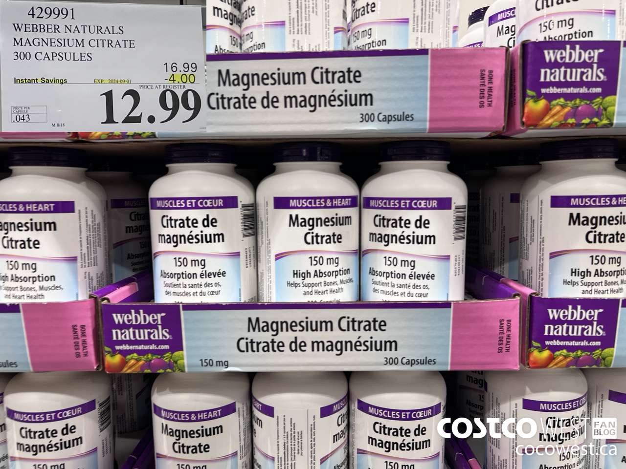 429991 WEBBER NATURALS MAGNESIUM CITRATE 300 CAPSULES ($4.00 INSTANT SAVINGS EXPIRES ON 2024-09-01) $12.99