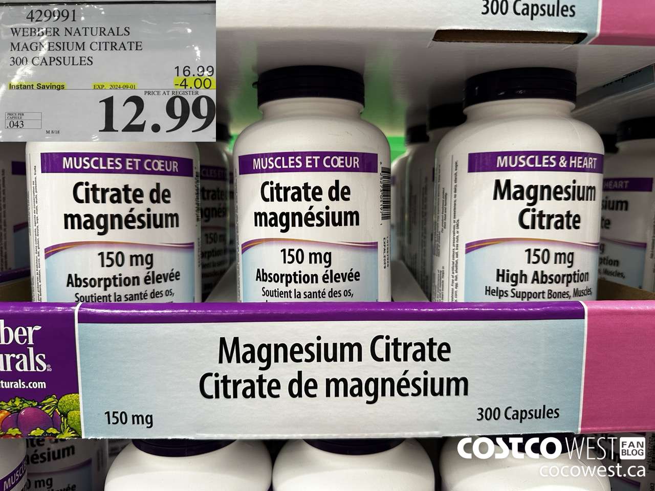 429991 WEBBER NATURALS MAGNESIUM CITRATE 300 CAPSULES ($4.00 INSTANT SAVINGS EXPIRES ON 2024-09-01) $12.99