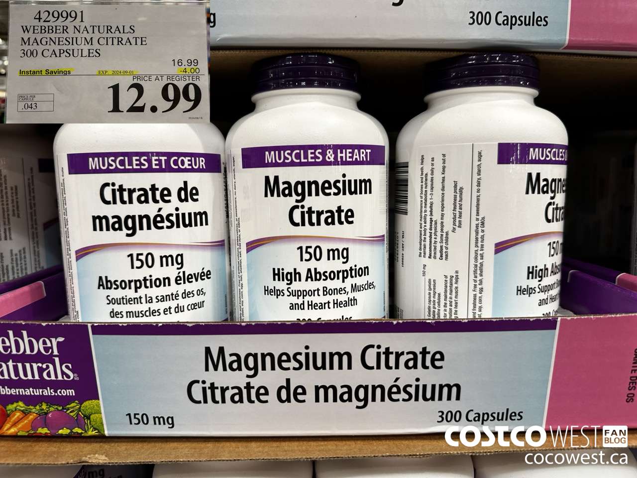 429991 WEBBER NATURALS MAGNESIUM CITRATE 300 CAPSULES ($4.00 INSTANT SAVINGS EXPIRES ON 2024-09-01) $12.99