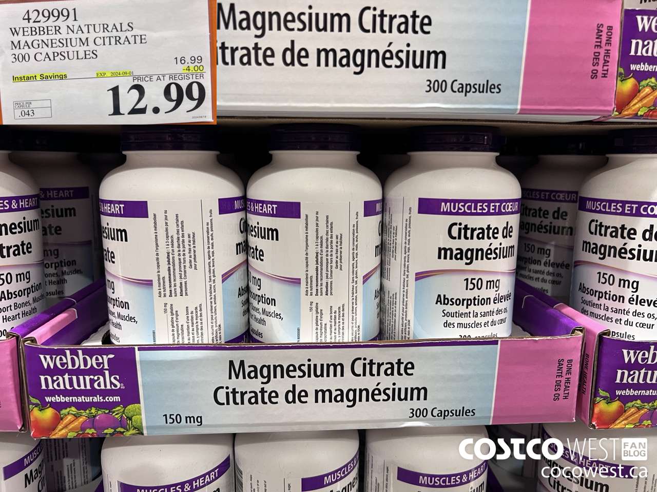 429991 WEBBER NATURALS MAGNESIUM CITRATE 300 CAPSULES ($4.00 INSTANT SAVINGS EXPIRES ON 2024-09-01) $12.99
