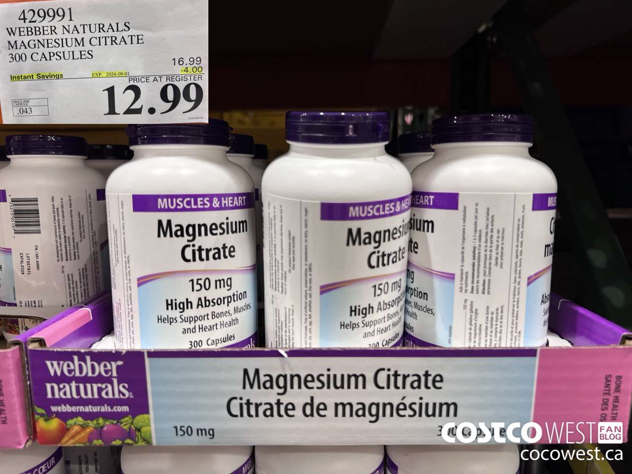 429991 WEBBER NATURALS MAGNESIUM CITRATE 300 CAPSULES ($4.00 INSTANT SAVINGS EXPIRES ON 2024-09-01) $12.99