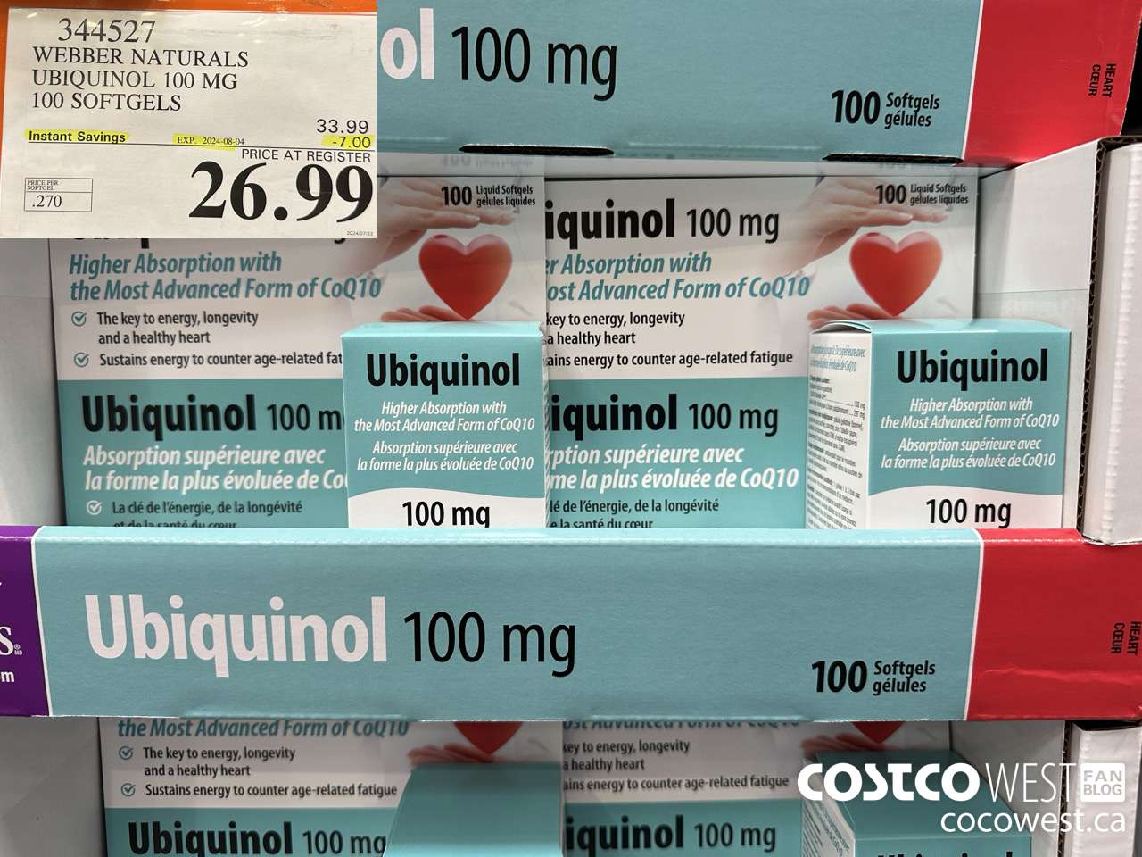 344527 WEBBER NATURALS UBIQUINOL 100 MG 100 SOFTGELS ($7.00 INSTANT SAVINGS EXPIRES ON 2024-08-04) $26.99