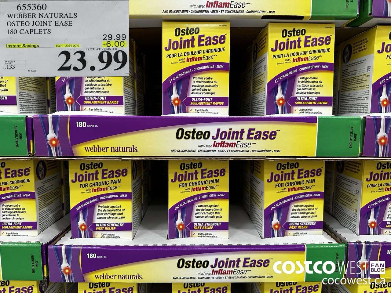 655360 WEBBER NAURALS OSTEO JOINT EASE 180 CAPLETS ($6.00 INSTANT SAVINGS EXPIRES ON 2024-09-01) $23.99