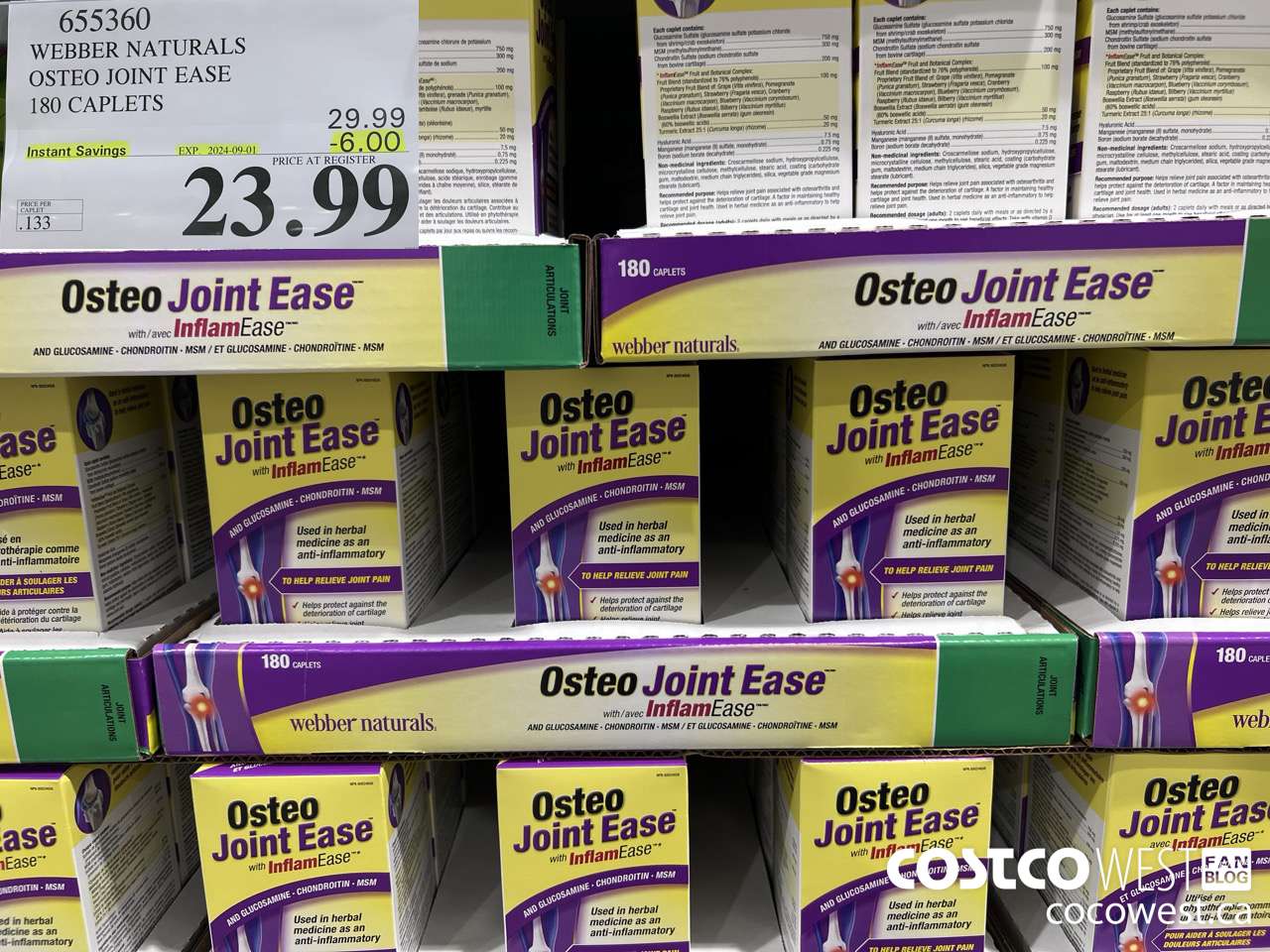 655360 WEBBER NAURALS OSTEO JOINT EASE 180 CAPLETS ($6.00 INSTANT SAVINGS EXPIRES ON 2024-09-01) $23.99