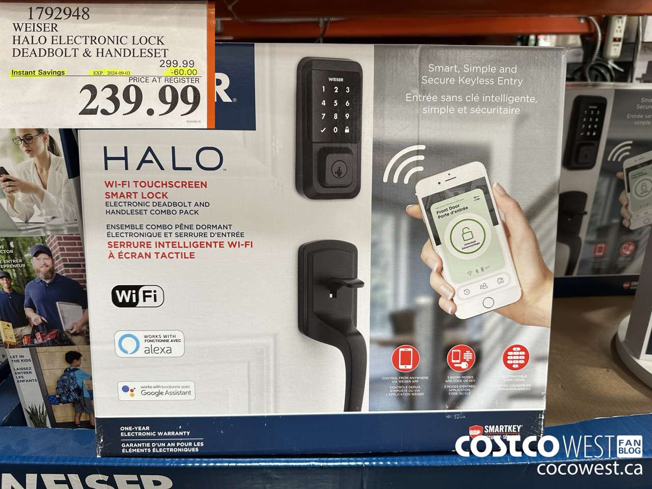 1792948 WEISER HALO ELECTRONIC LOCK DEADBOLT & HANDLESET ($60.00 INSTANT SAVINGS EXPIRES ON 2024-09-03) $239.99
