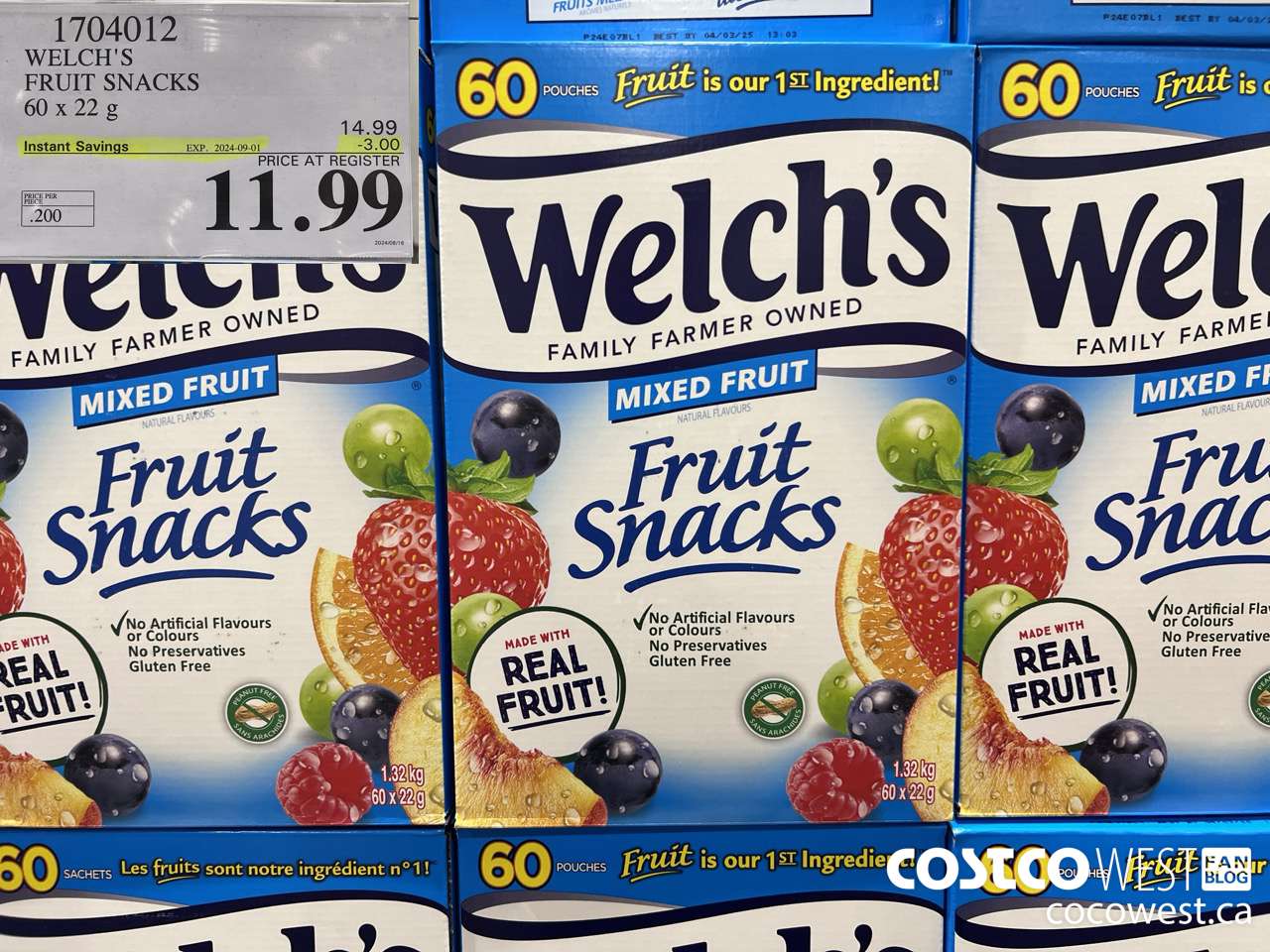 1704012 WELCH'S FRUIT SNACKS 60 X 22 G ($3.00 INSTANT SAVINGS EXPIRES ON 2024-09-01) $11.99