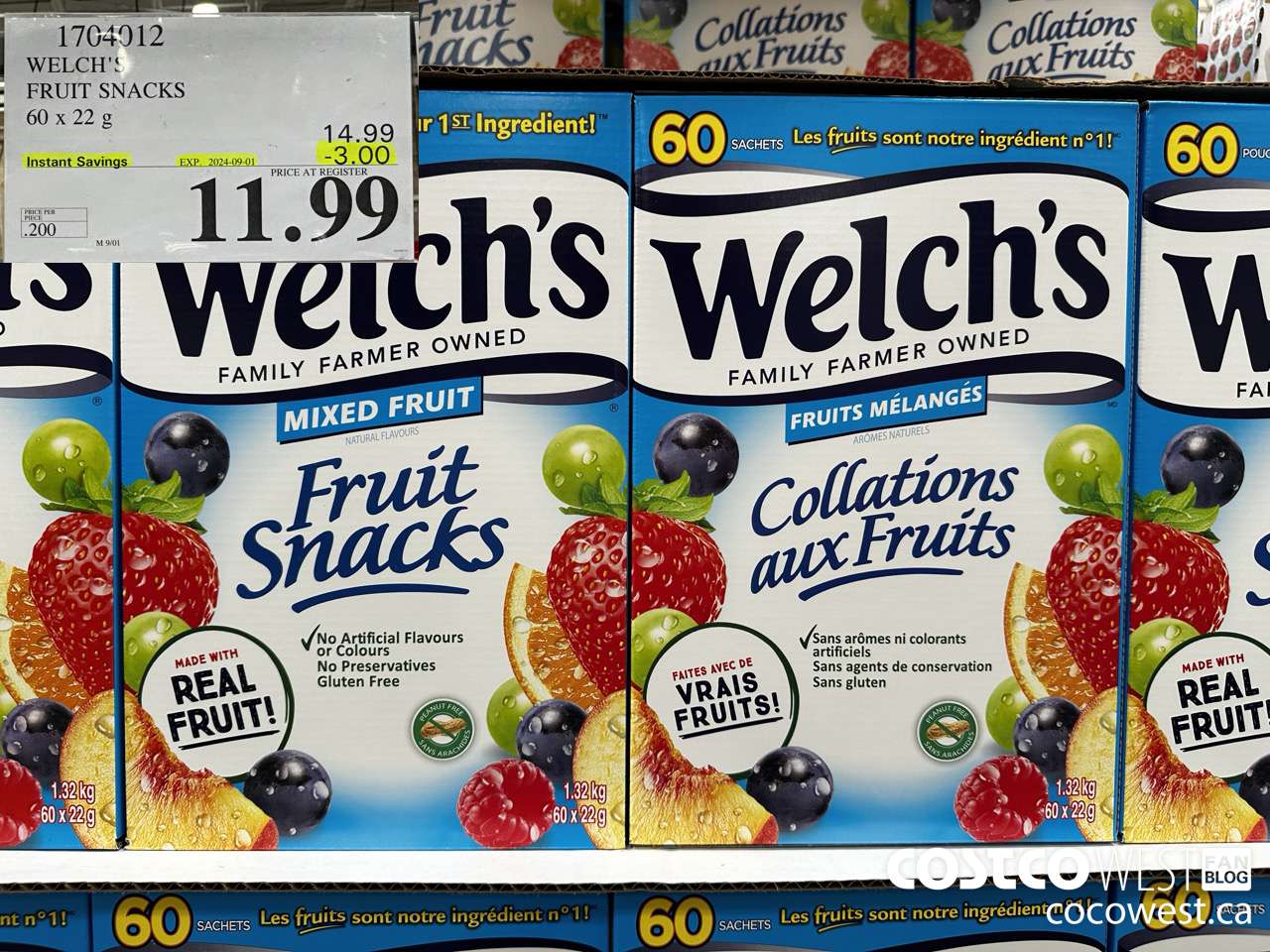 1704012 WELCH'S FRUIT SNACKS 60 X 22 G ($3.00 INSTANT SAVINGS EXPIRES ON 2024-09-01) $11.99