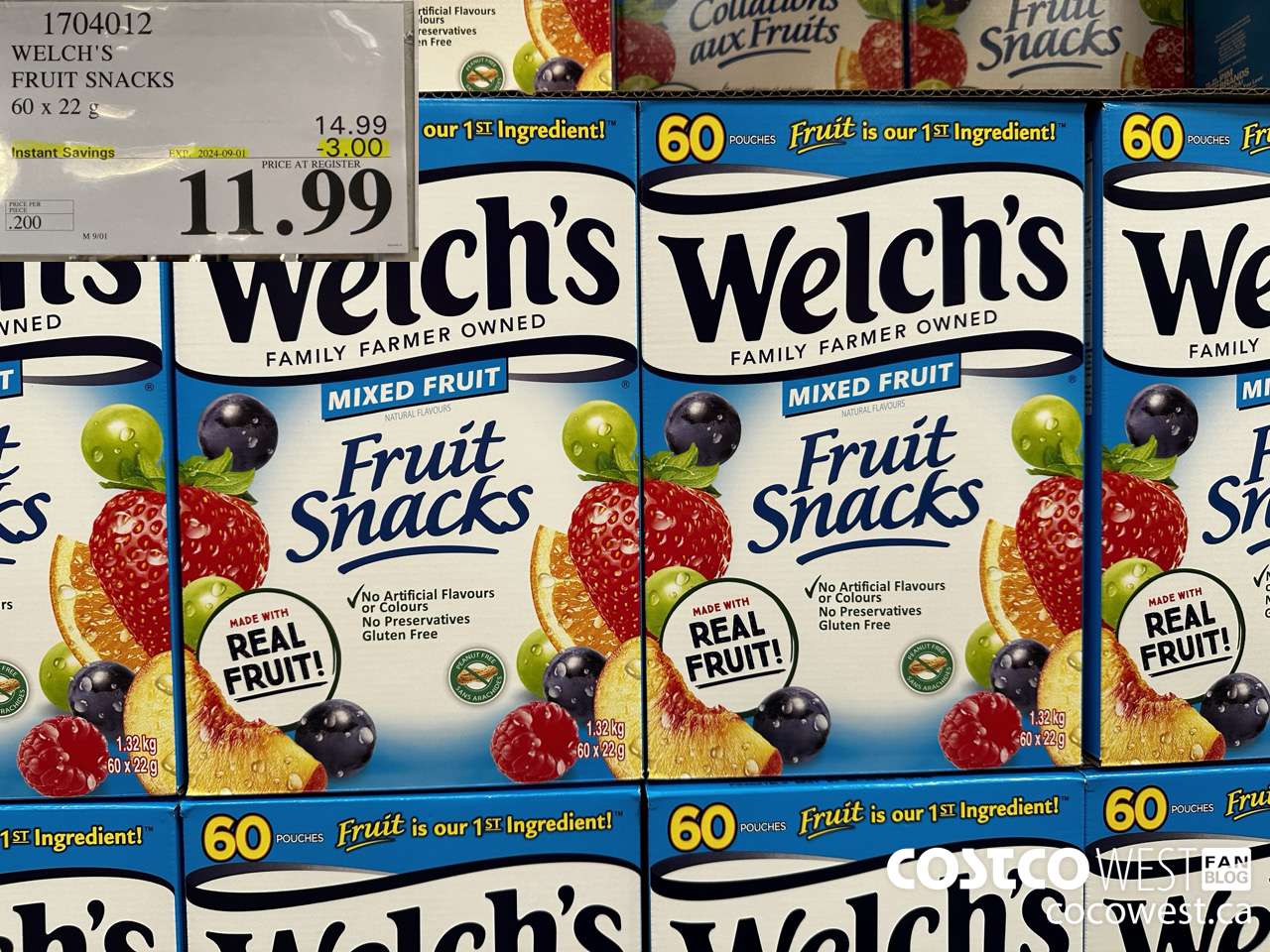 1704012 WELCH'S FRUIT SNACKS 60 X 22 G ($3.00 INSTANT SAVINGS EXPIRES ON 2024-09-01) $11.99