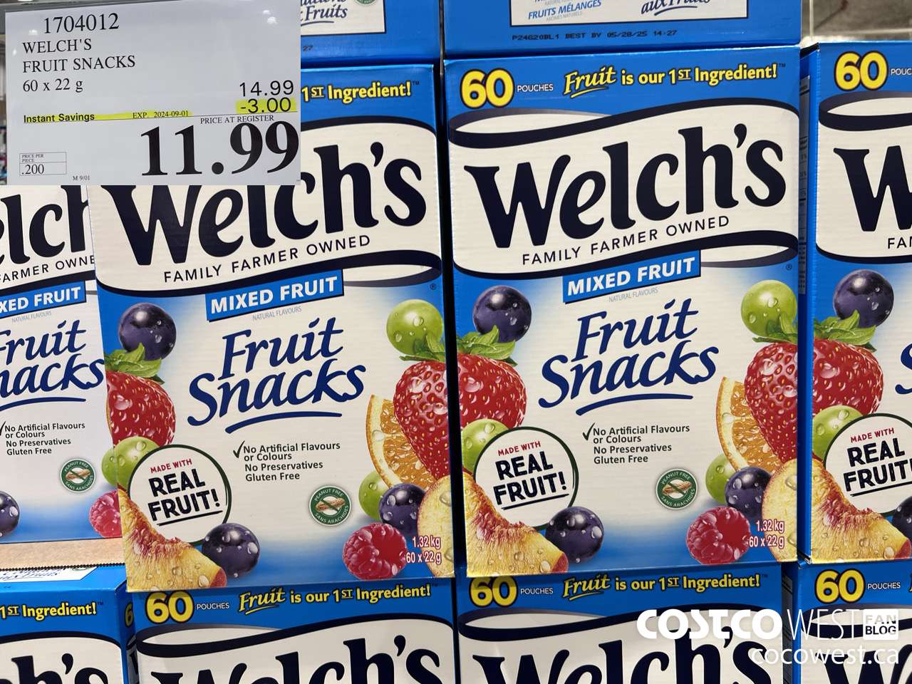 1704012 WELCH'S FRUIT SNACKS 60 X 22 G ($3.00 INSTANT SAVINGS EXPIRES ON 2024-09-01) $11.99