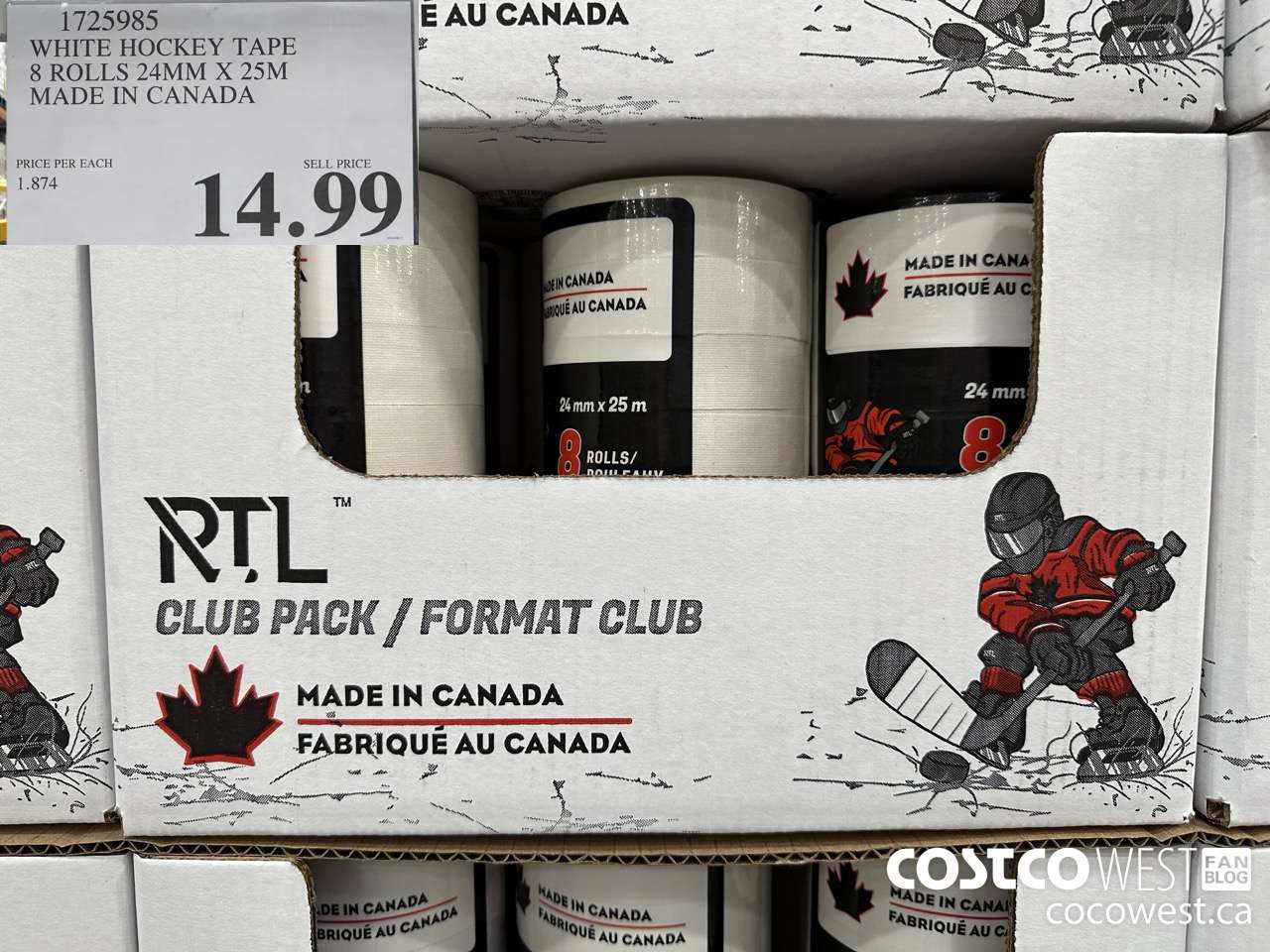 1725985 WHITE HOCKEY TAPE 8 ROLLS 24MM X 25M MADE IN CANADA $14.99