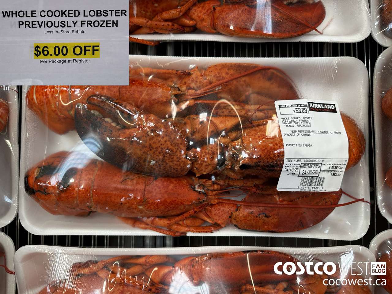 42448 WHOLE COOKED LOBSTER PREVIOUSLY FROZEN ($6.00 INSTANT SAVINGS)