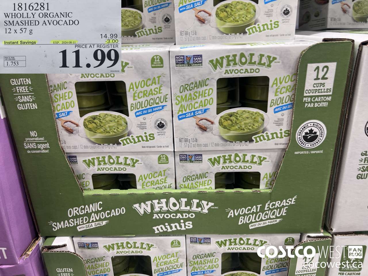 1816281 WHOLLY ORGANIC SMASHED AVOCADO 12 X 57G ($3.00 INSTANT SAVINGS EXPIRES ON 2024-08-11) $11.99
