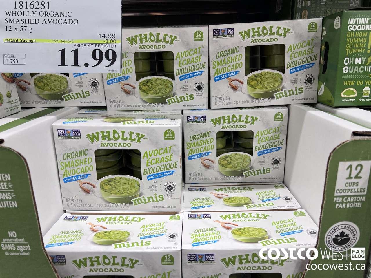 1816281 WHOLLY ORGANIC SMASHED AVOCADO 12 X 57G ($3.00 INSTANT SAVINGS EXPIRES ON 2024-09-01) $11.99