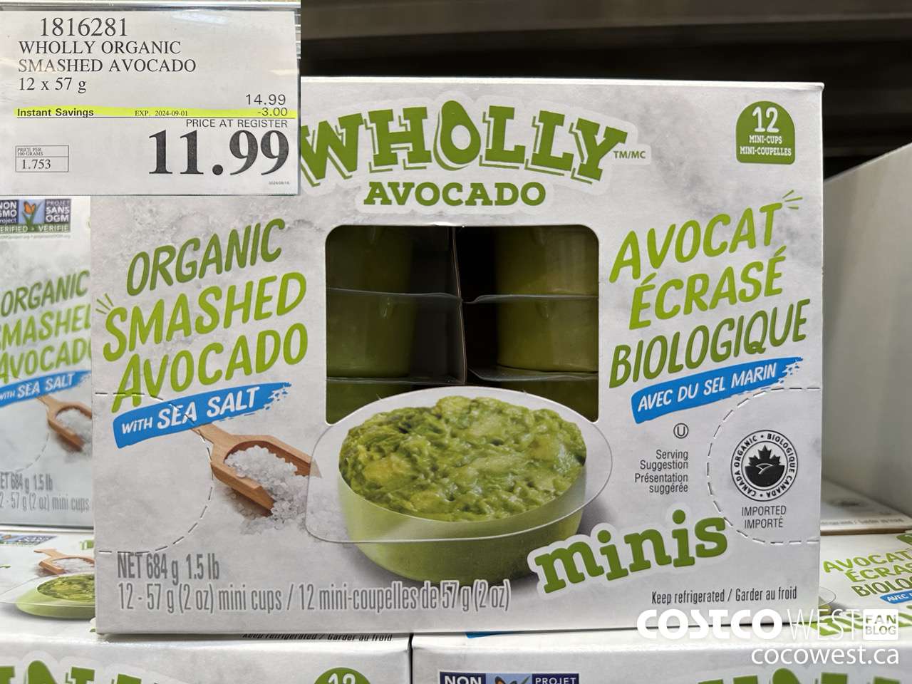 1816281 WHOLLY ORGANIC SMASHED AVOCADO 12 X 57G ($3.00 INSTANT SAVINGS EXPIRES ON 2024-09-01) $11.99