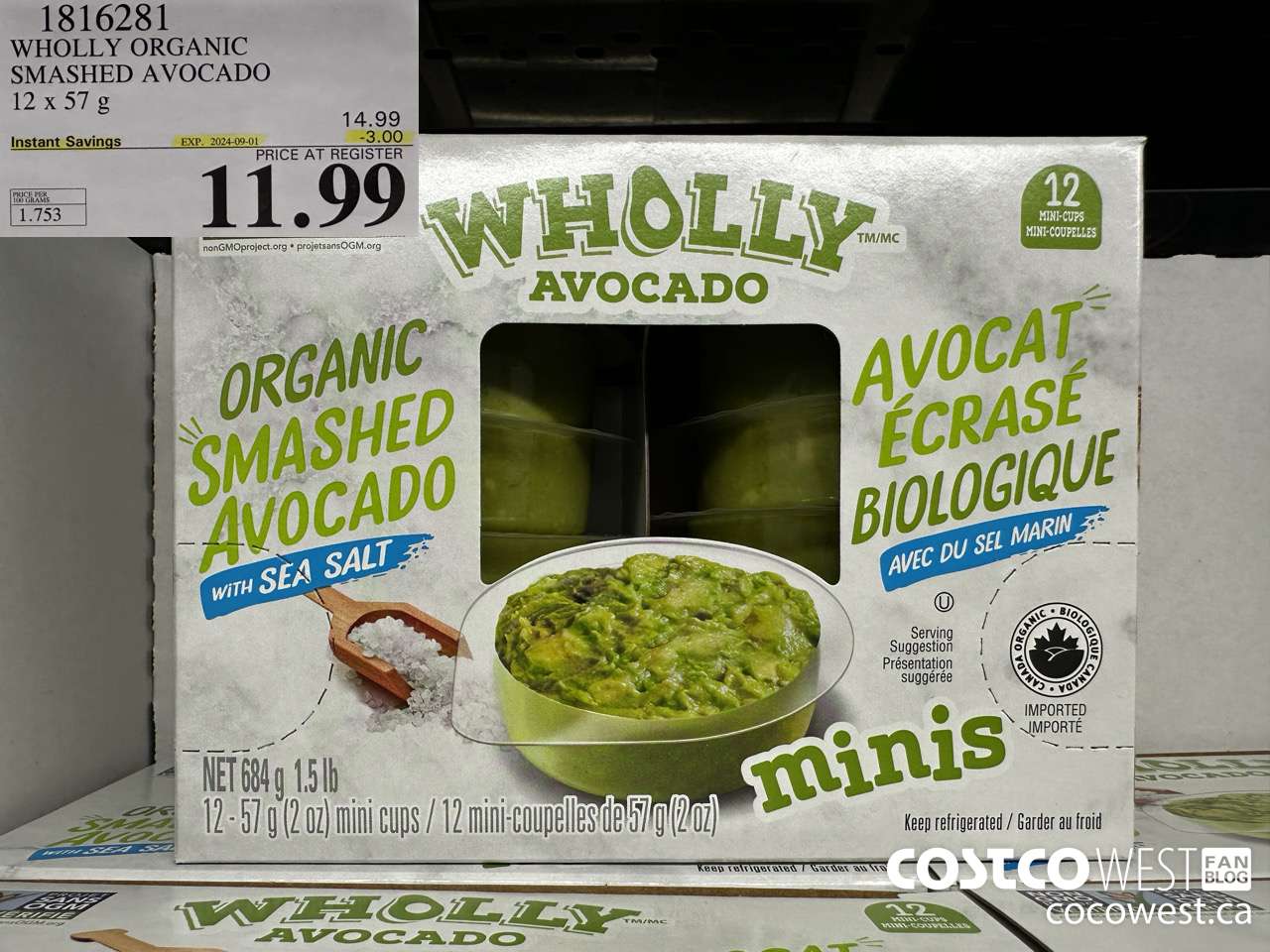 1816281 WHOLLY ORGANIC SMASHED AVOCADO 12 X 57G ($3.00 INSTANT SAVINGS EXPIRES ON 2024-09-01) $11.99