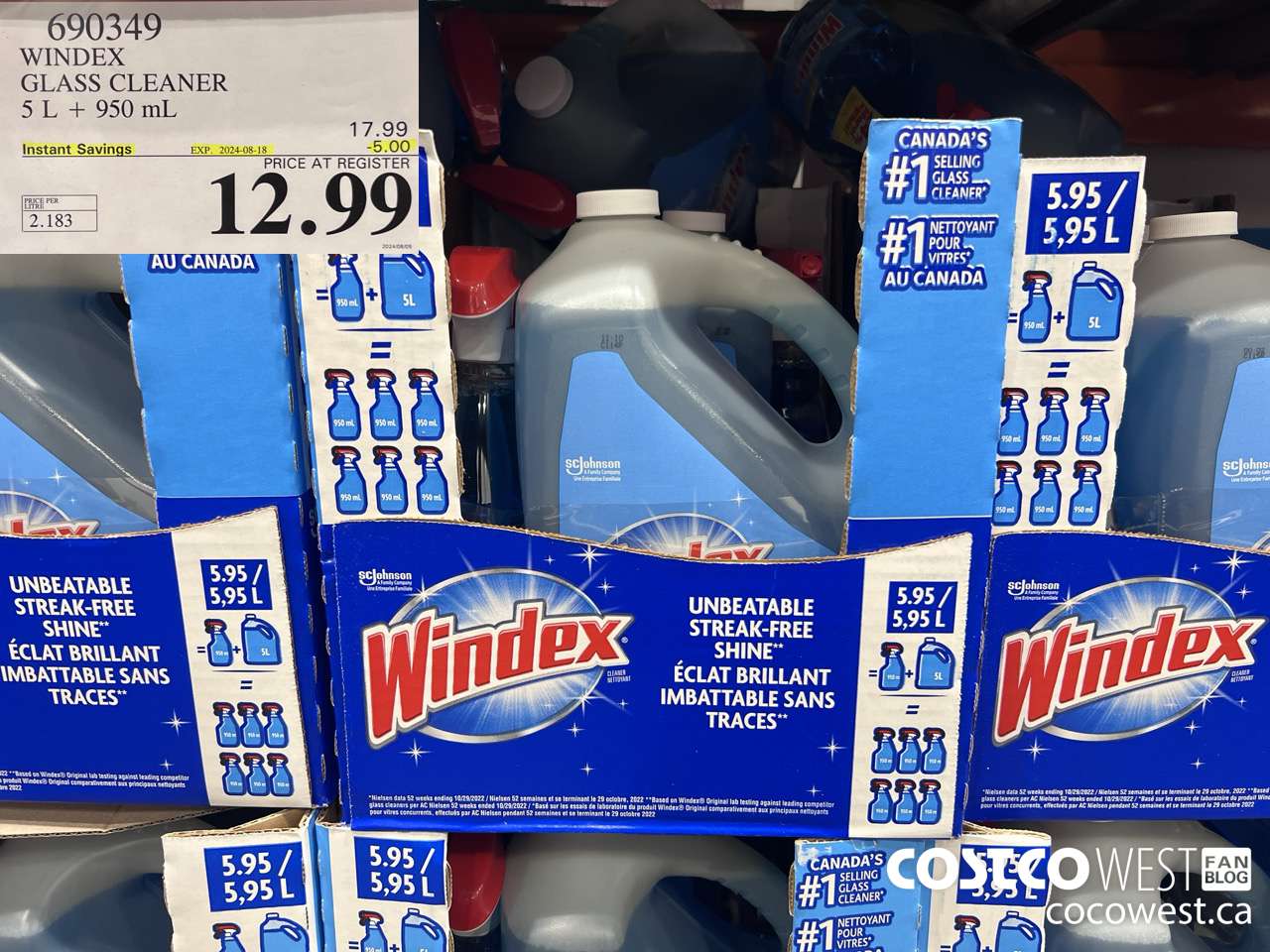 690349 WINDEX GLASS CLEANER 5L + 950ML ($5.00 INSTANT SAVINGS EXPIRES ON 2024-08-18) $12.99