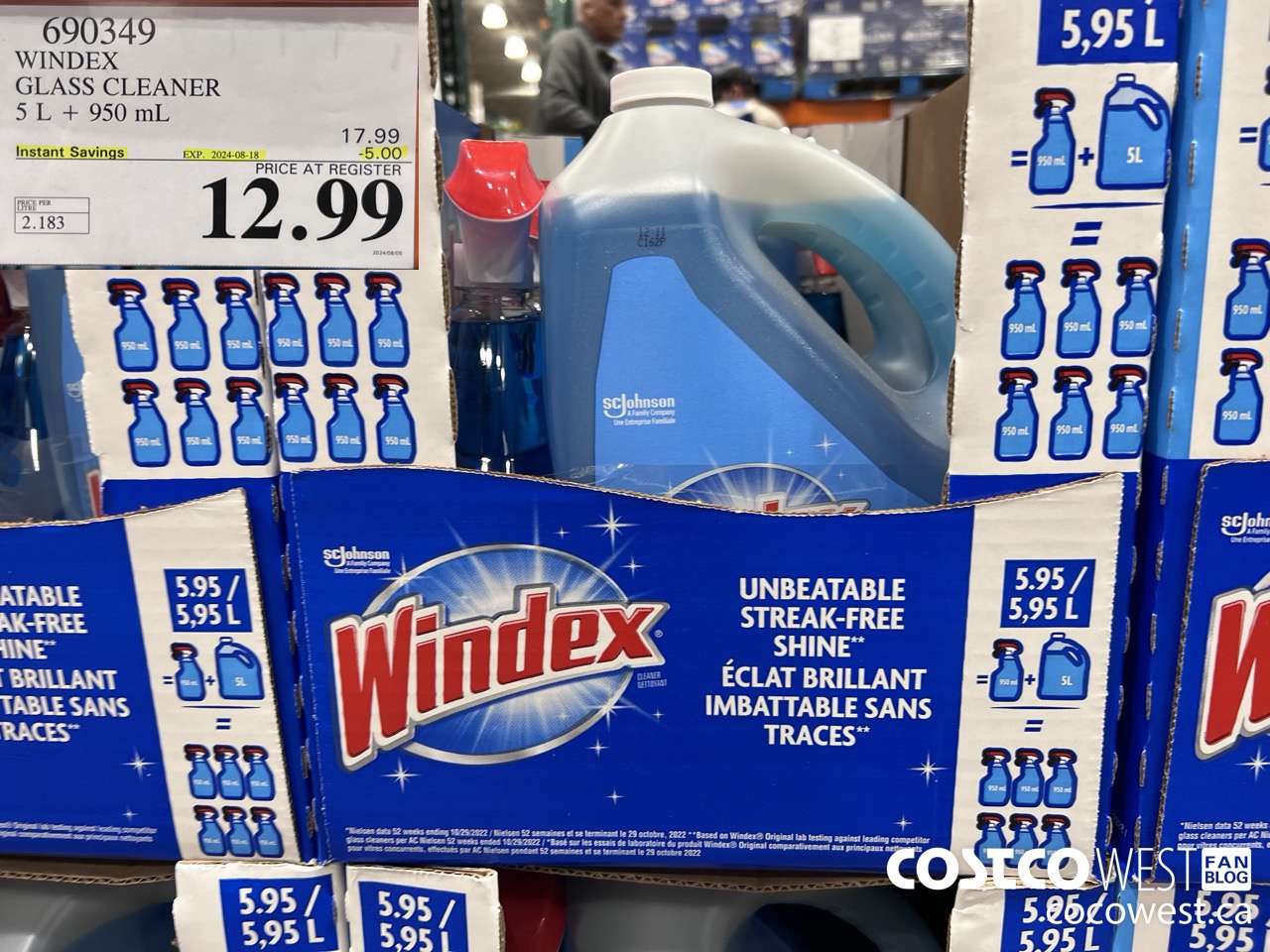 690349 WINDEX GLASS CLEANER 5L + 950ML ($5.00 INSTANT SAVINGS EXPIRES ON 2024-08-18) $12.99