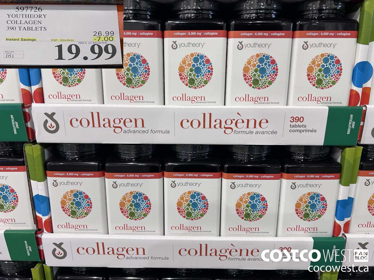 597726 YOUTHEORY COLLAGEN 390 TABLETS ($7.00 INSTANT SAVINGS EXPIRES ON 2024-09-01) $19.99