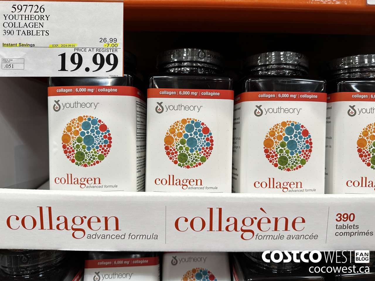 597726 YOUTHEORY COLLAGEN 390 TABLETS ($7.00 INSTANT SAVINGS EXPIRES ON 2024-09-01) $19.99