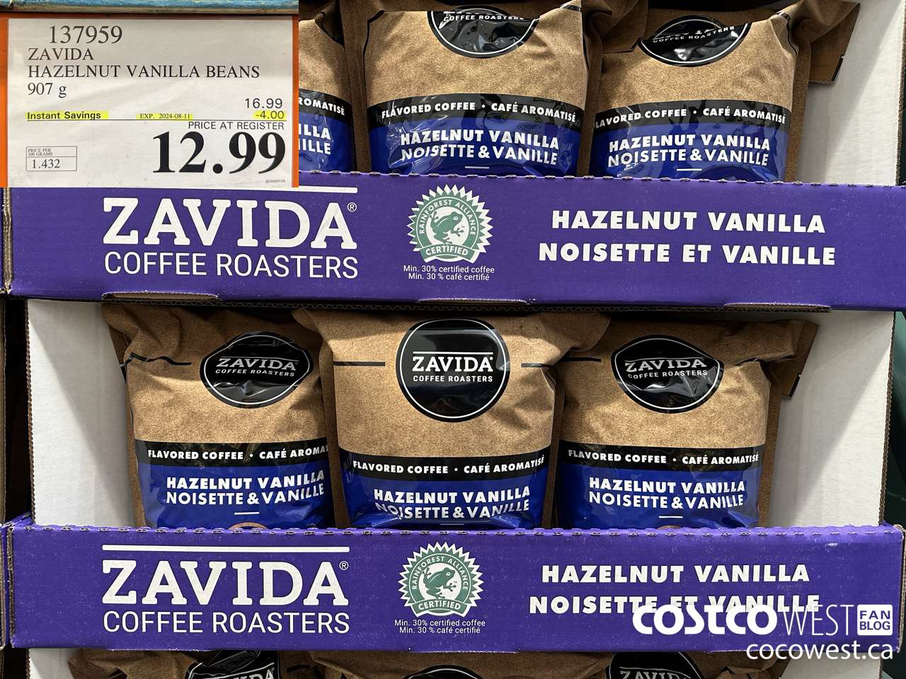 137959 ZAVIDA HAZELNUT VANILLA BEANS 907 g ($4.00 INSTANT SAVINGS EXPIRES ON 2024-08-11) $12.99