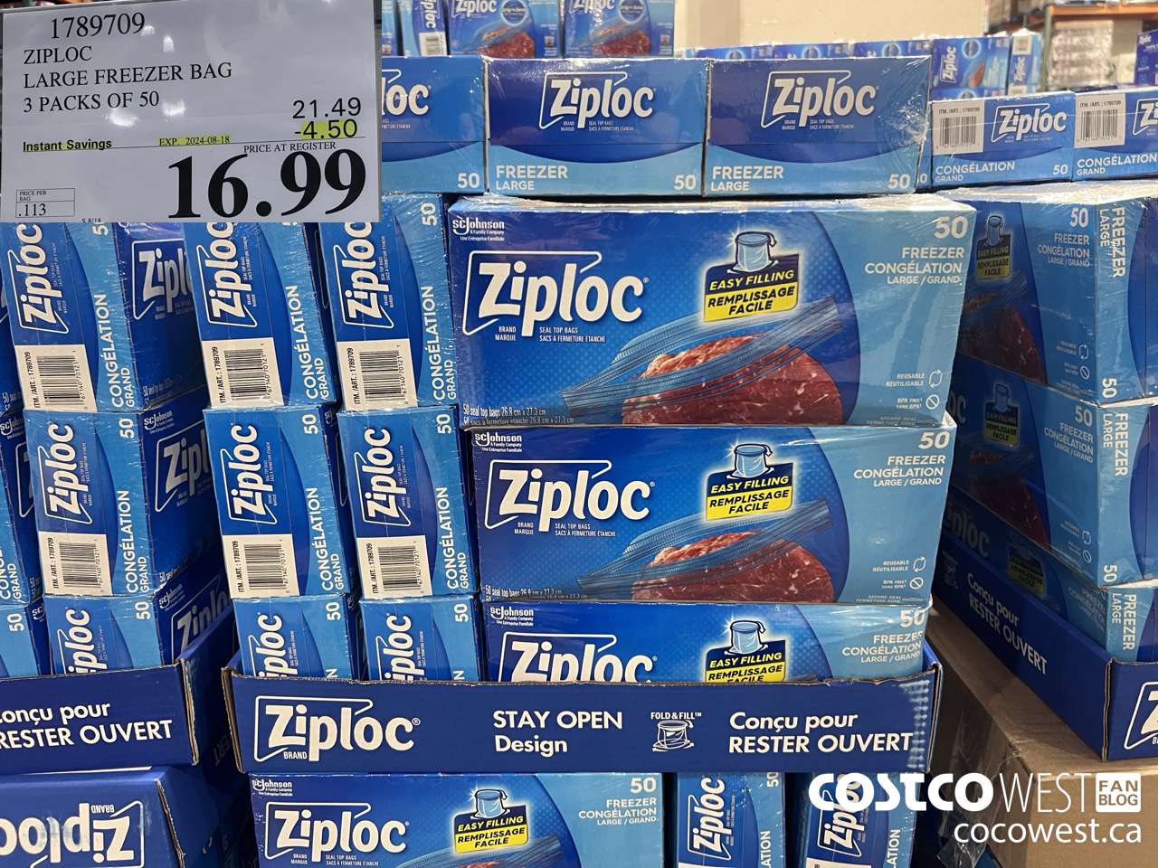 1789709 ZIPLOC LARGE FREEZER BAG 3 X 50 ($4.50 INSTANT SAVINGS EXPIRES ON 2024-08-18) $16.99