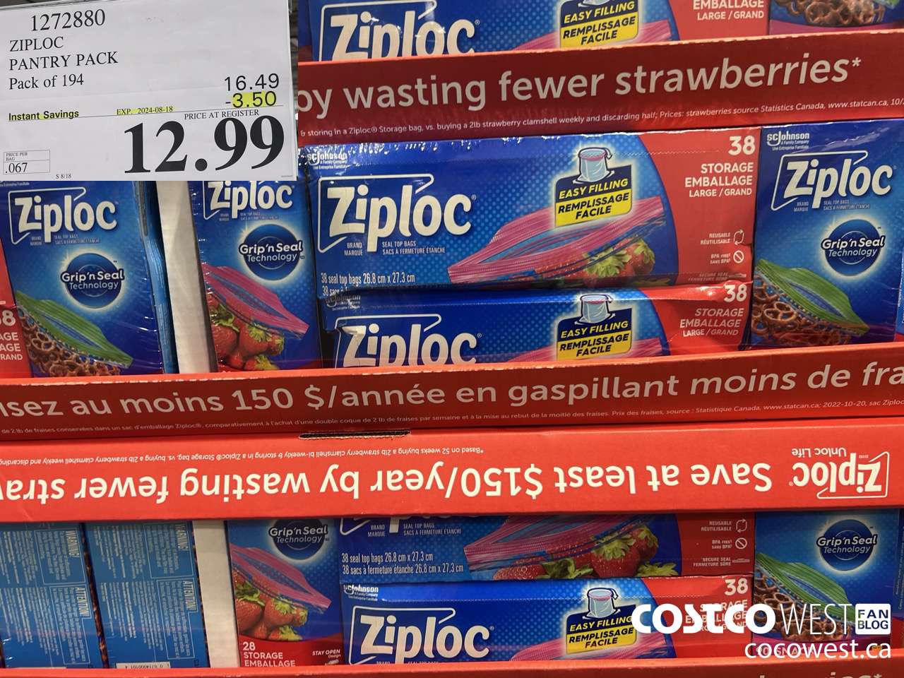 1272880 ZIPLOC PANTRY PACK Pack of 194 ($3.50 INSTANT SAVINGS EXPIRES ON 2024-08-18) $12.99