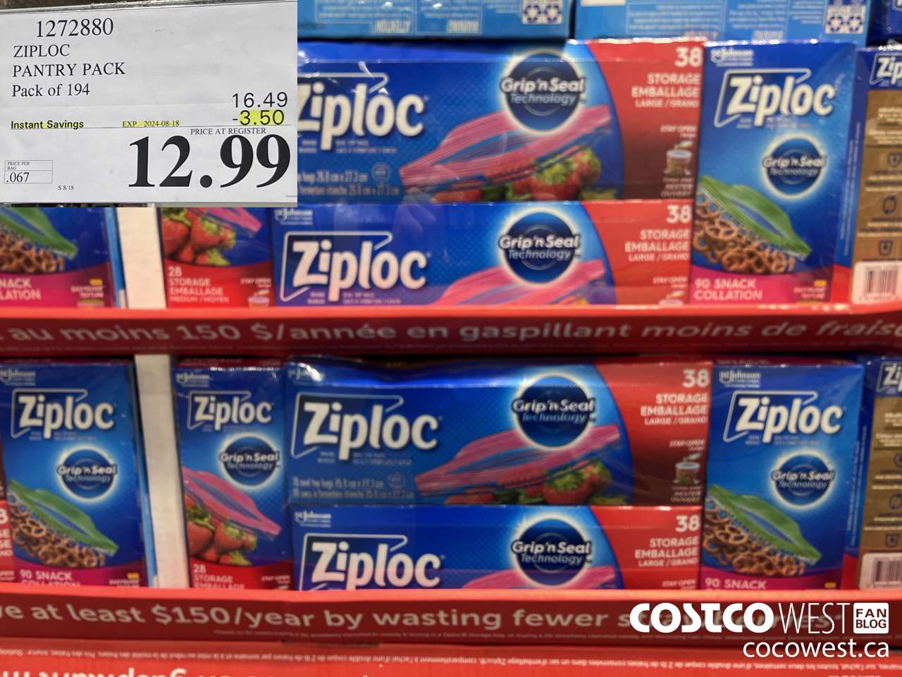 1272880 ZIPLOC PANTRY PACK Pack of 194 ($3.50 INSTANT SAVINGS EXPIRES ON 2024-08-18) $12.99