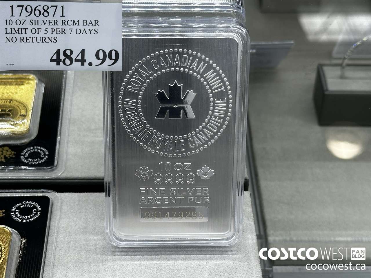 1796871 10 OZ SILVER RCM BAR LIMIT OF 5 PER 7 DAYS NO RETURNS  $484.99
