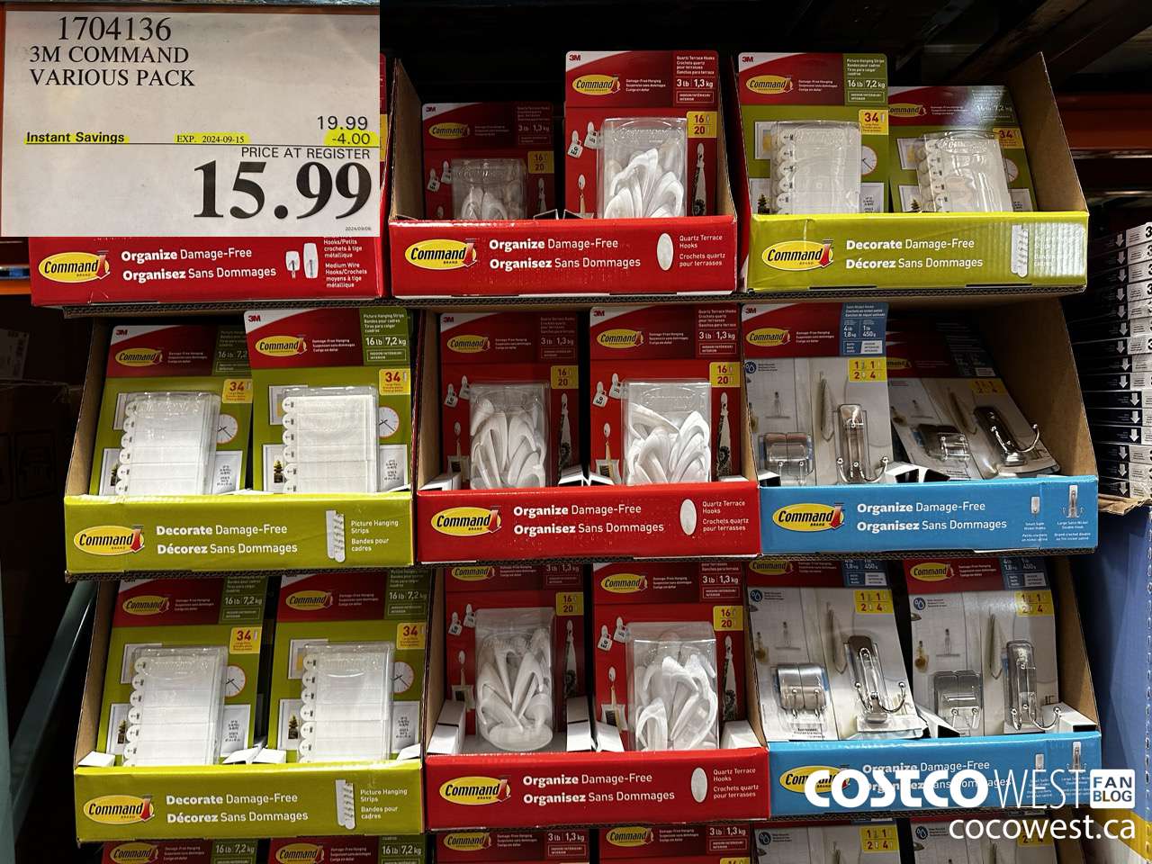 1704136 3M COMMAND VARIOUS PACK ($4.00 INSTANT SAVINGS EXPIRES ON 2024-09-15) $15.99