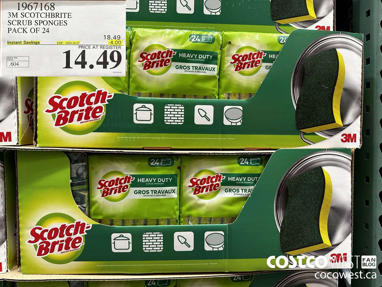 1967168 3M SCOTCHBRITE SCRUB SPONGES PACK OF 24 ($4.00 INSTANT SAVINGS EXPIRES ON 2024-10-27) $14.49