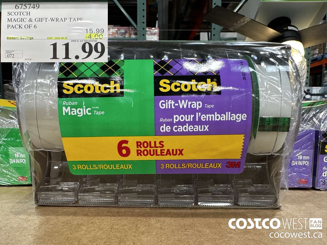 675749 3M SCOTCH MAGIC TAPE/GIFT WRAP TAPE 6PK ($4.00 INSTANT SAVINGS EXPIRES ON 2024-09-29) $11.99