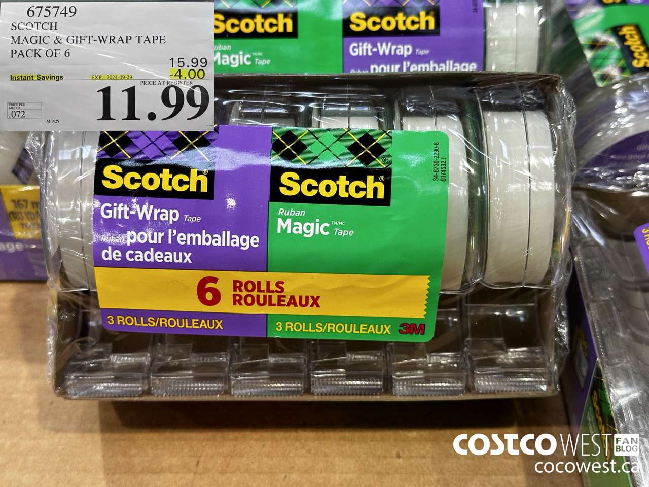 675749 3M SCOTCH MAGIC TAPE/GIFT WRAP TAPE 6PK ($4.00 INSTANT SAVINGS EXPIRES ON 2024-09-29) $11.99